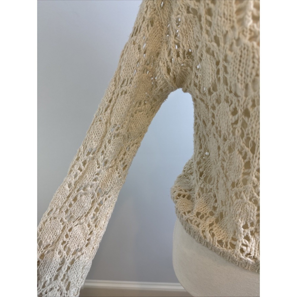 Flying Tomato Crochet Open Knit Sweater Womens XS Ivory Cotton Blnd Boho Cottage - Picture 4 of 10